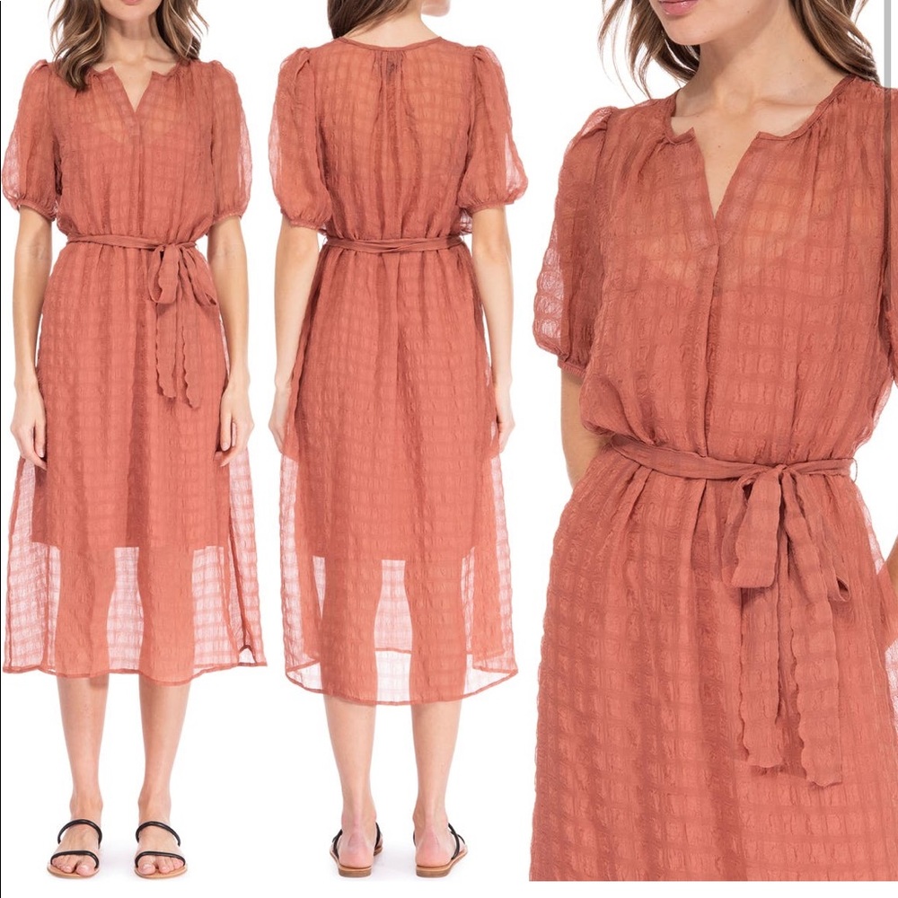 NWT Bobeau Elbow Sleeve Belted MIDI Dress, Size Large